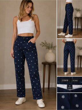 J. Crew High Rise Girlfriend Navy Snowflake- Print Women’s Chinos Pants Size 4P